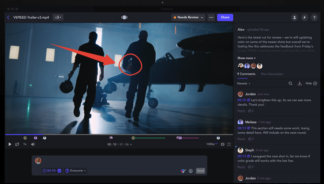 Frame-accurate feedback workflow